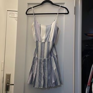 Large fit and flare blue and white dress